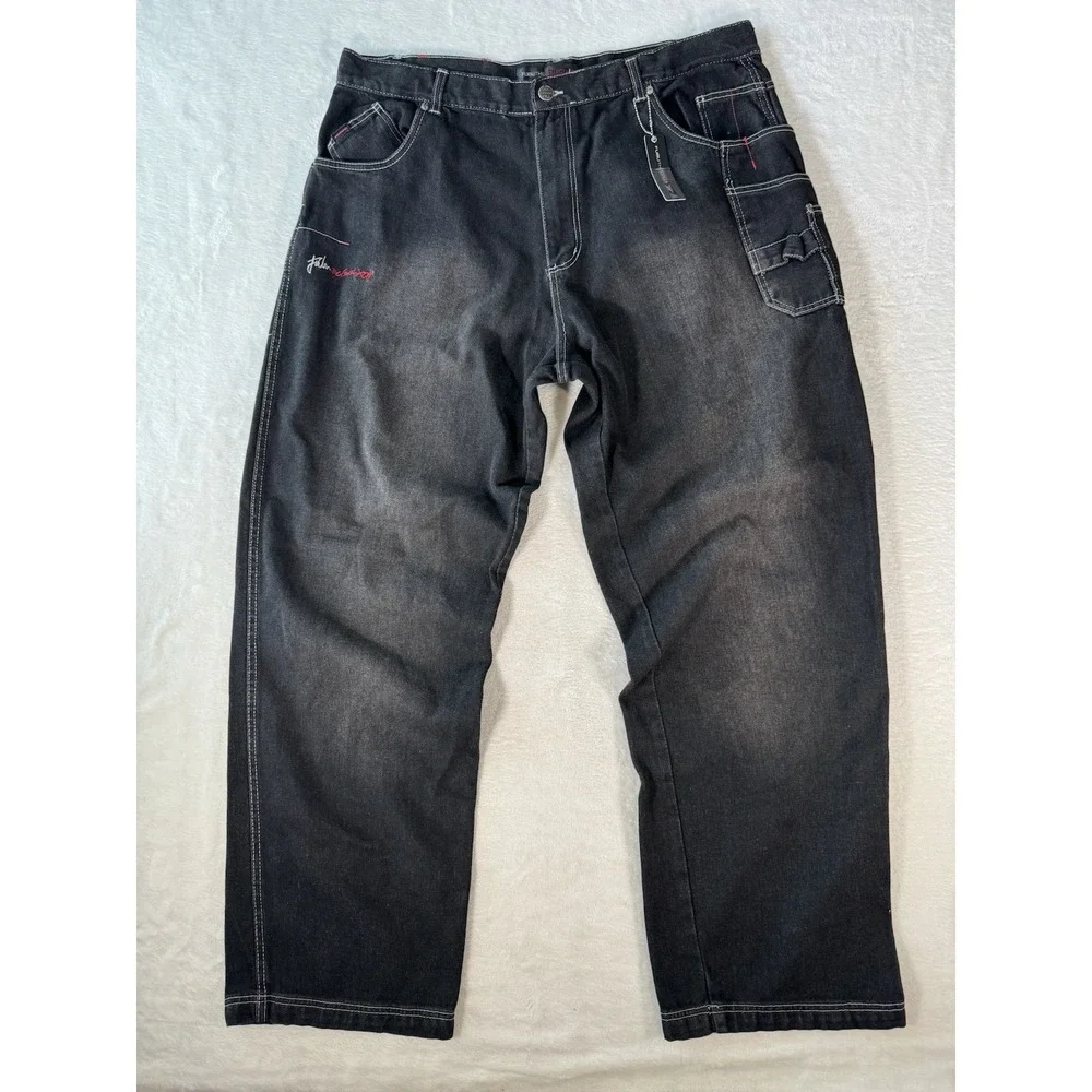 Vintage FUBU Collection Jeans Mens **42** Black Denim Baggy Carpenter‎ Hip Hop